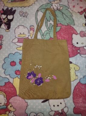 Whimsy Y2K Purple & Pink Floral Tan Embroidered Bag